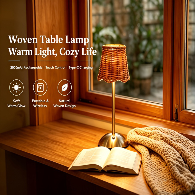 Desk Setup Lighting - Bohem Dokuma Rattan Sanat Masa Lambası