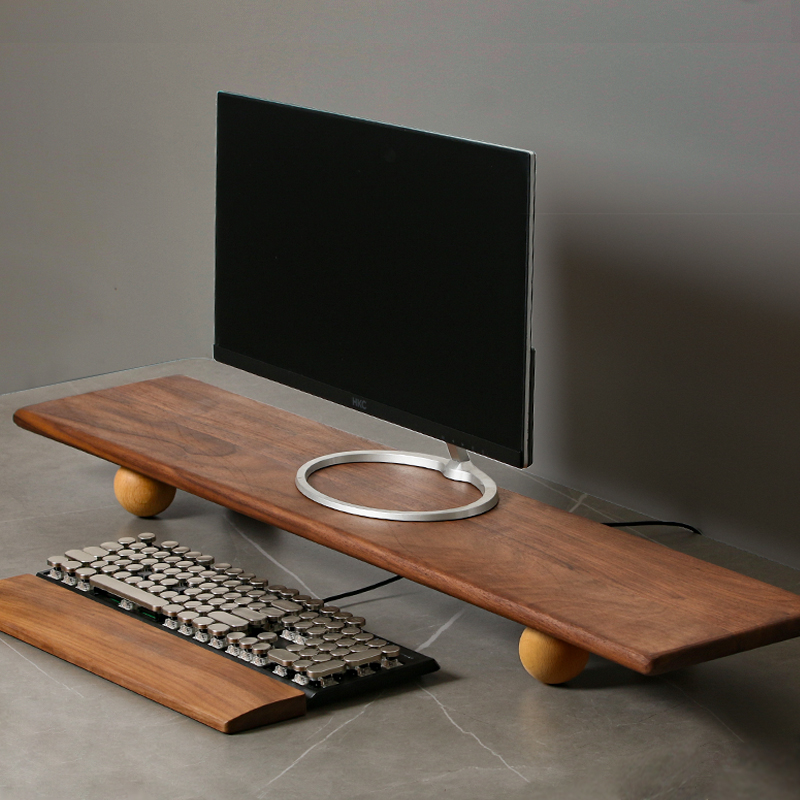 Desk Setup With Laptop And Monitor - Masif Ahşap Monitör Yükseltici Dizüstü Bilgisayar