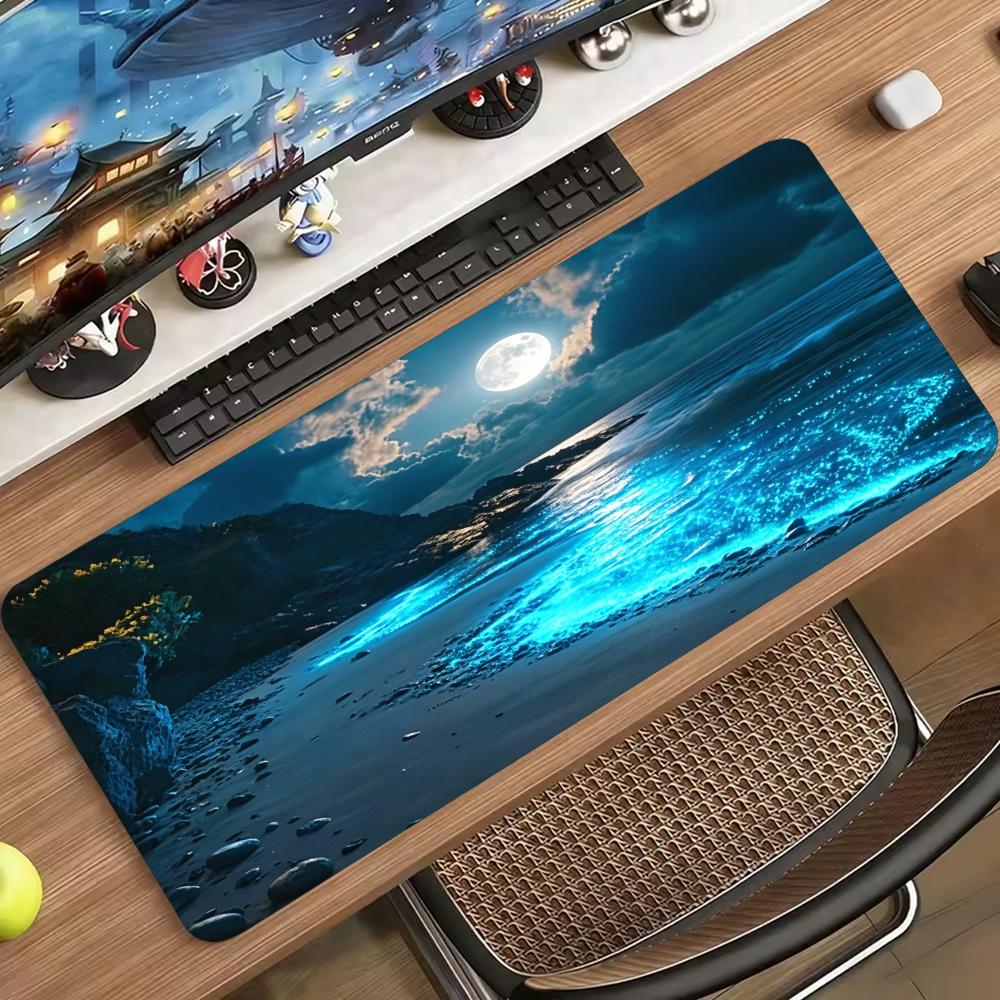 Desk Setup Designer - Sakin Mavi Deniz Ay Manzarası Tasarımlı