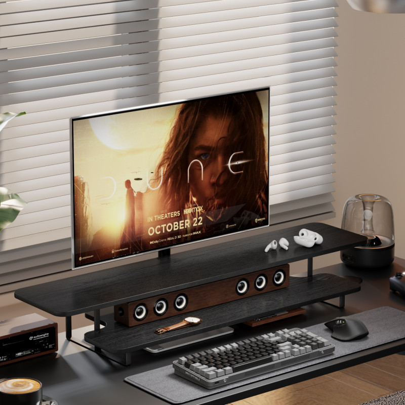 Ceviz Kaplama Monitör Standı Y - Desk Setup With Laptop And Monitor incelemesi ve fiyatı