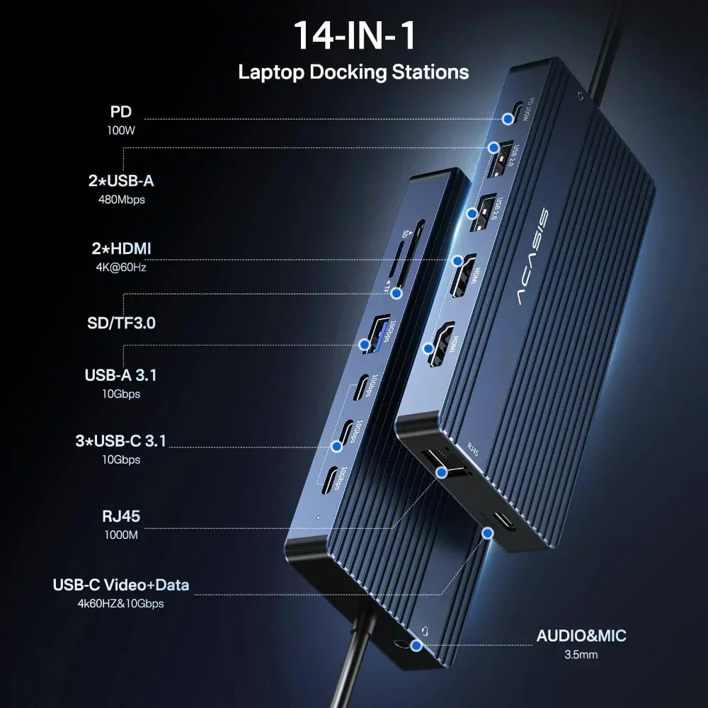 Acasis 14'ü 1 arada USB-C Bağl - Desk Setup Mac incelemesi ve fiyatı